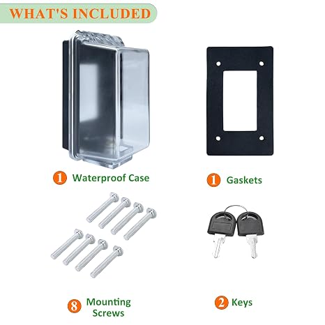 Outdoor Weatherproof Electrical Outlet Cover with Lock, Fits Most 2.6 H x 2.5 W or Smaller Plugs, Baby Proof Waterproof Outlet Lockable Box, Fit for Outdoor in-Use