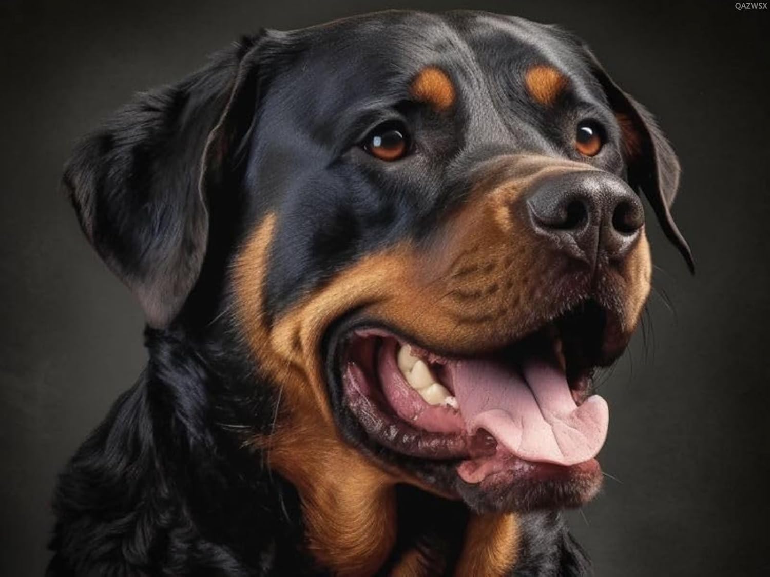 QAZWSX DIY Diamond of Painting by Numbers Rottweiler Full Round Drill Diamond Beads Cross Stitch Mosaic Crystal Rhinestone Arts and Craft Mosaic Art Paints for Home Wall Decor 30x40cm