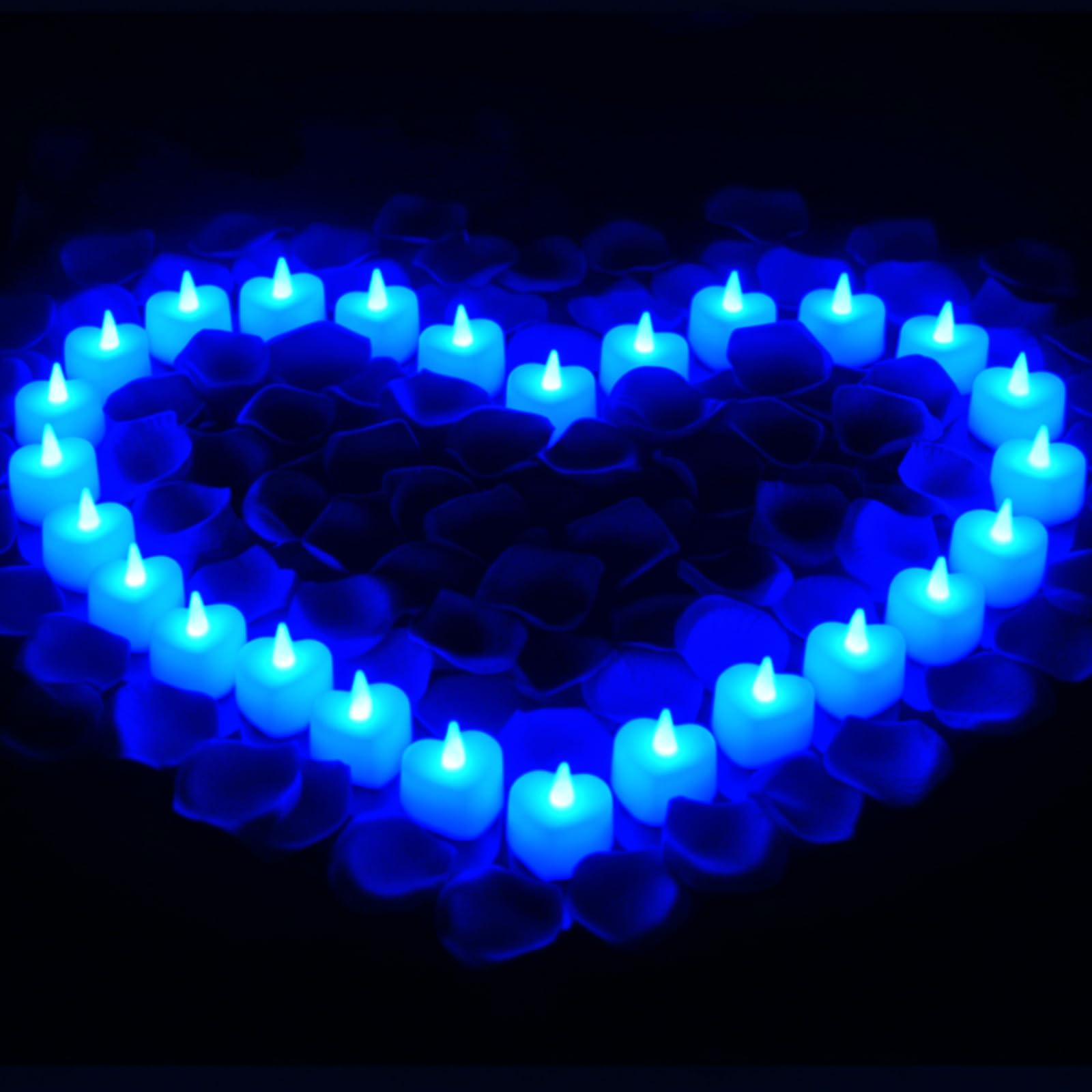 Honoson 1000 Pcs Blue Rose Petals with 24 LED Candles