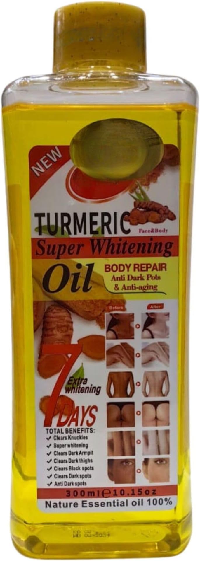 300ML Super Whitening Body Oil, Super Whitening Turmeric Oil for Black Spots, Clear Knuckles, Dark Armpit, Anti-aging Oil, Body Diffuser, Essential Skin Massage Oil, Clear Private Parts for Men Women