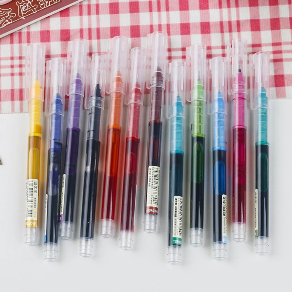 QIALAI 12 Pack Colored Liquid Gel Ink Pens, Fast-Drying Fine Point Rollerball Pens, Assorted Color Quick Dry Pens for Writing Drawing and Note Taking