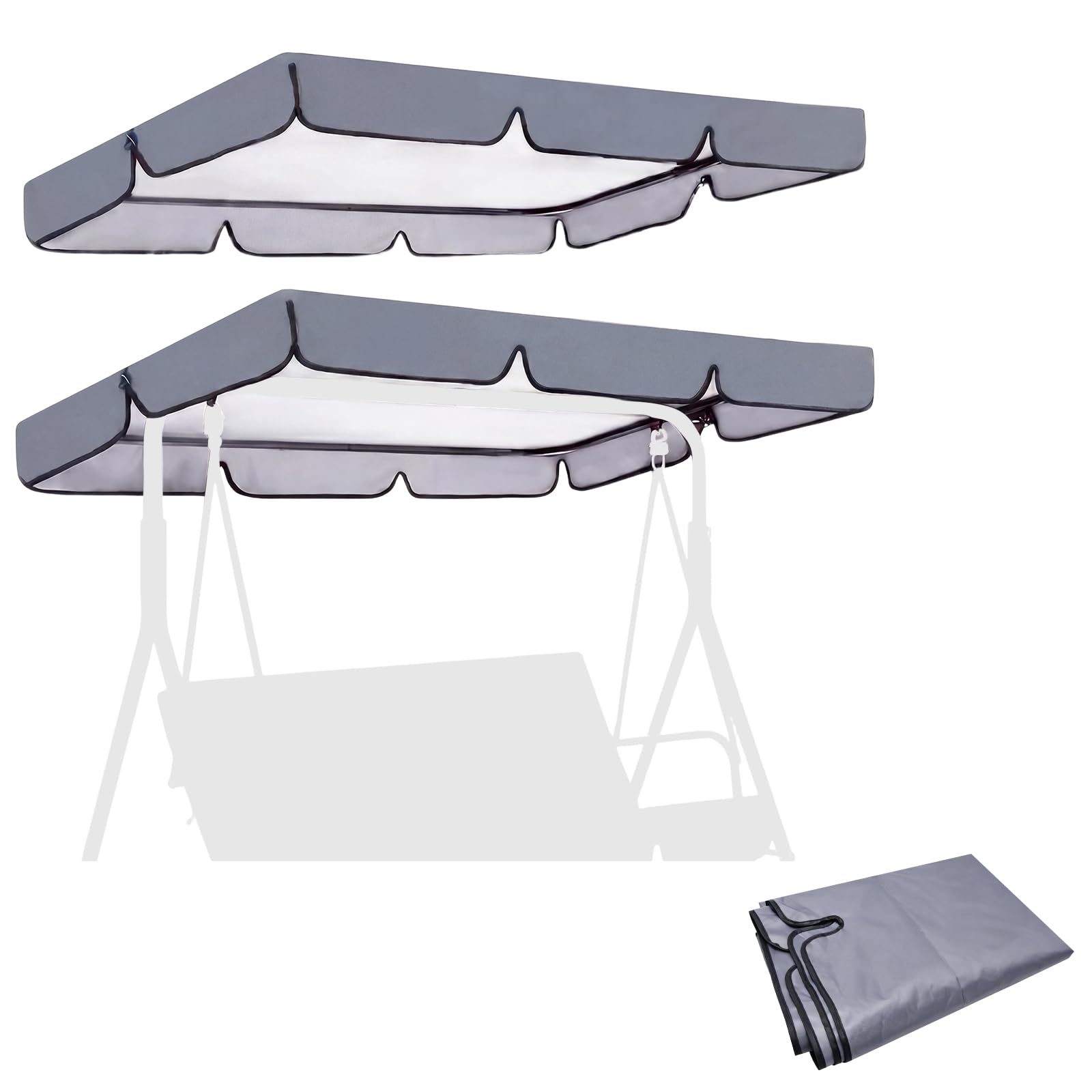 Toit de Balançoire Hollywood Imperméable avec 4 Tunnels Réglables | Toile imperméable pour balançoire avec bande auto-agrippante, Toit de remplacement pour balançoire, Gris, résistant aux UV
