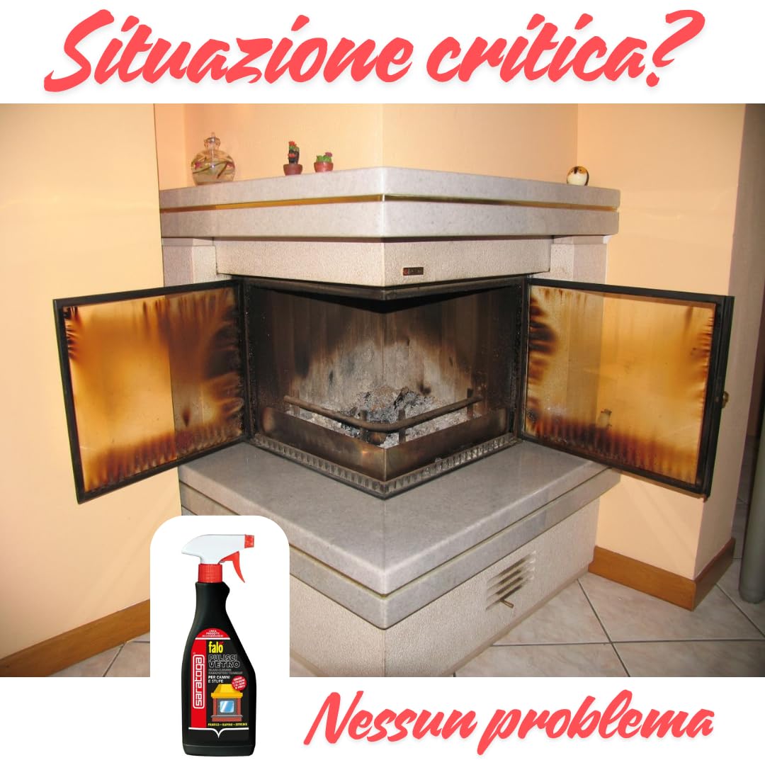 Saratoga Falò Pulisci Vetro, Detergente Potente Anti-Fuliggine per Camini e Stufe, Rimuove Patina di Fumo e Incrostazioni, Vetro Brillante in Pochi Secondi con Accendino GM, 500ml (3, PZ)