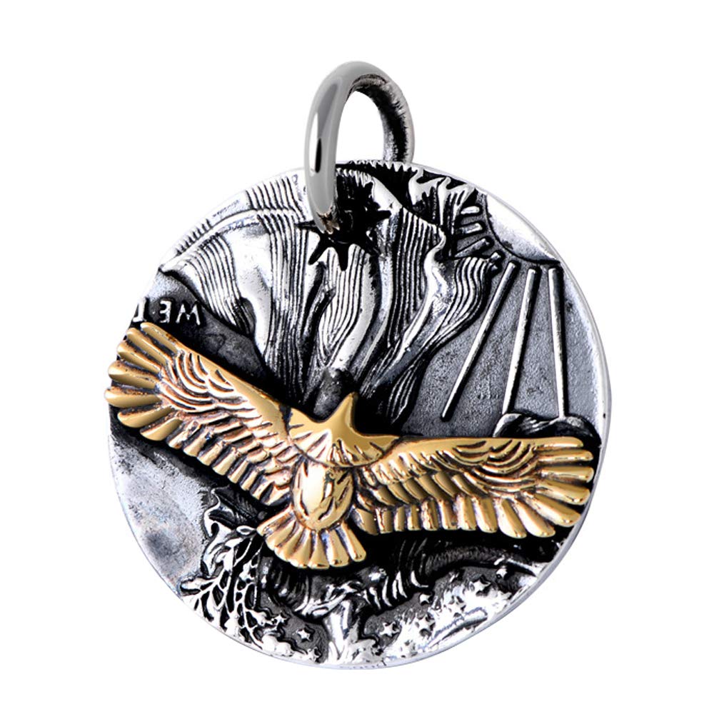 ForFox Vintage 999 Sterling Silber Golden Adler Anhänger US Army E Pluribus Unum Adler Schmuck für Herren Damen