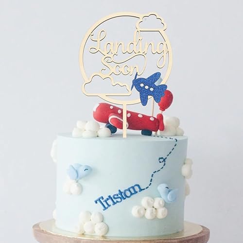 Miniatura 3 de Landing Soon - Decoración de madera para pastel de baby shower, decoración para tartas personalizada, tema de avión