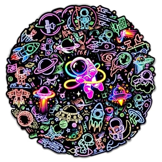 52 Piezas Pegatinas Niños, Neon Astronautas Stickers Infantiles Vinilo Impermeable DIY Sticker para Skateboard, Ordenador Portátil, Botellas de Agua, Móvil, Skate, Macbook, Maletas, Patinete, Journal