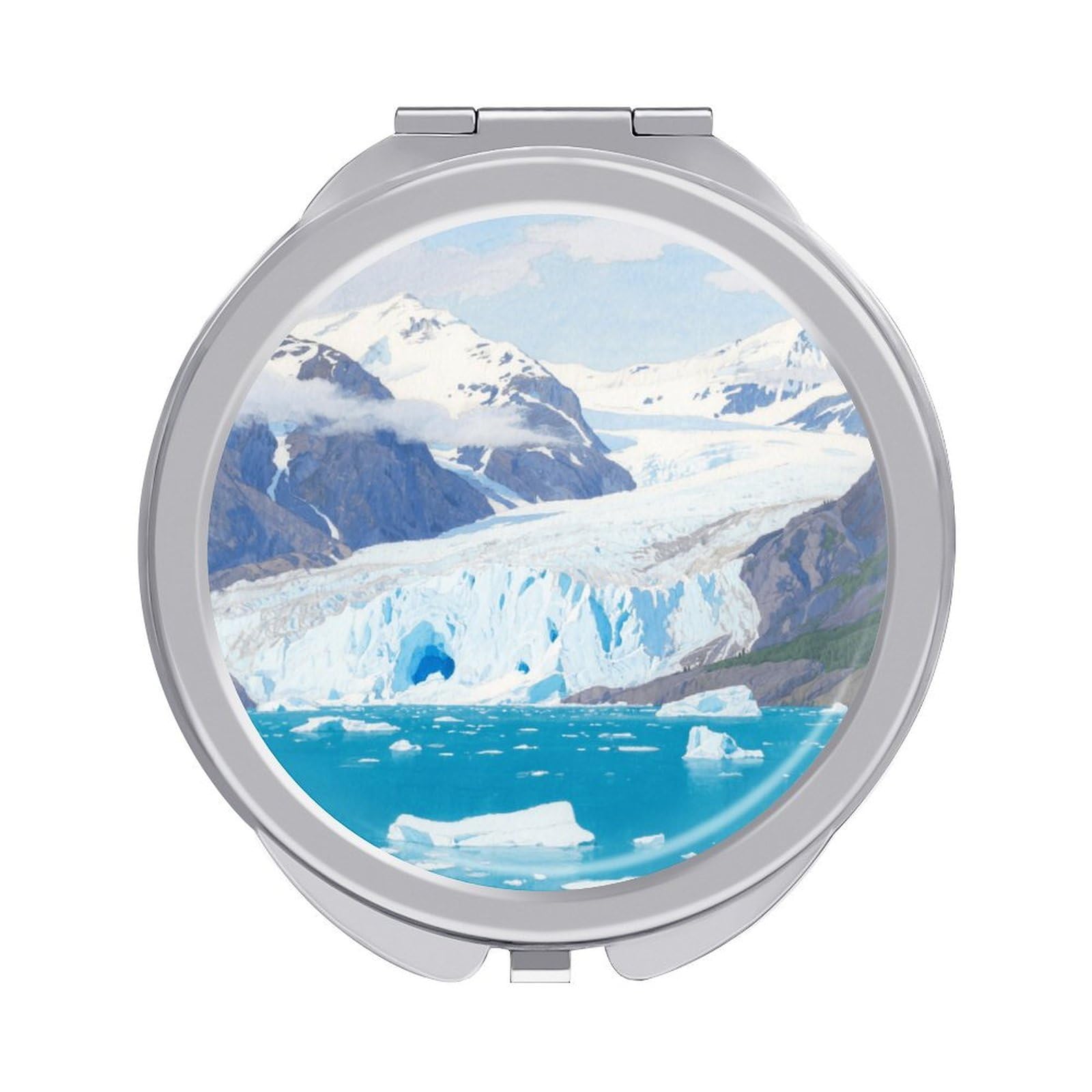 Fekiloot Style Glacier Fjord Travel Makeup Mirror Handheld Compact Mirror Portable Pocket Mirror Double-Sided 1X/2X Magnifying For Handbag And Purses