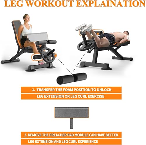 Miniatura 3 de Z ZHICHI Banco de pesas ajustable, banco de entrenamiento multifunción para gimnasio en casa, bancos inclinados plegables para entrenamiento de