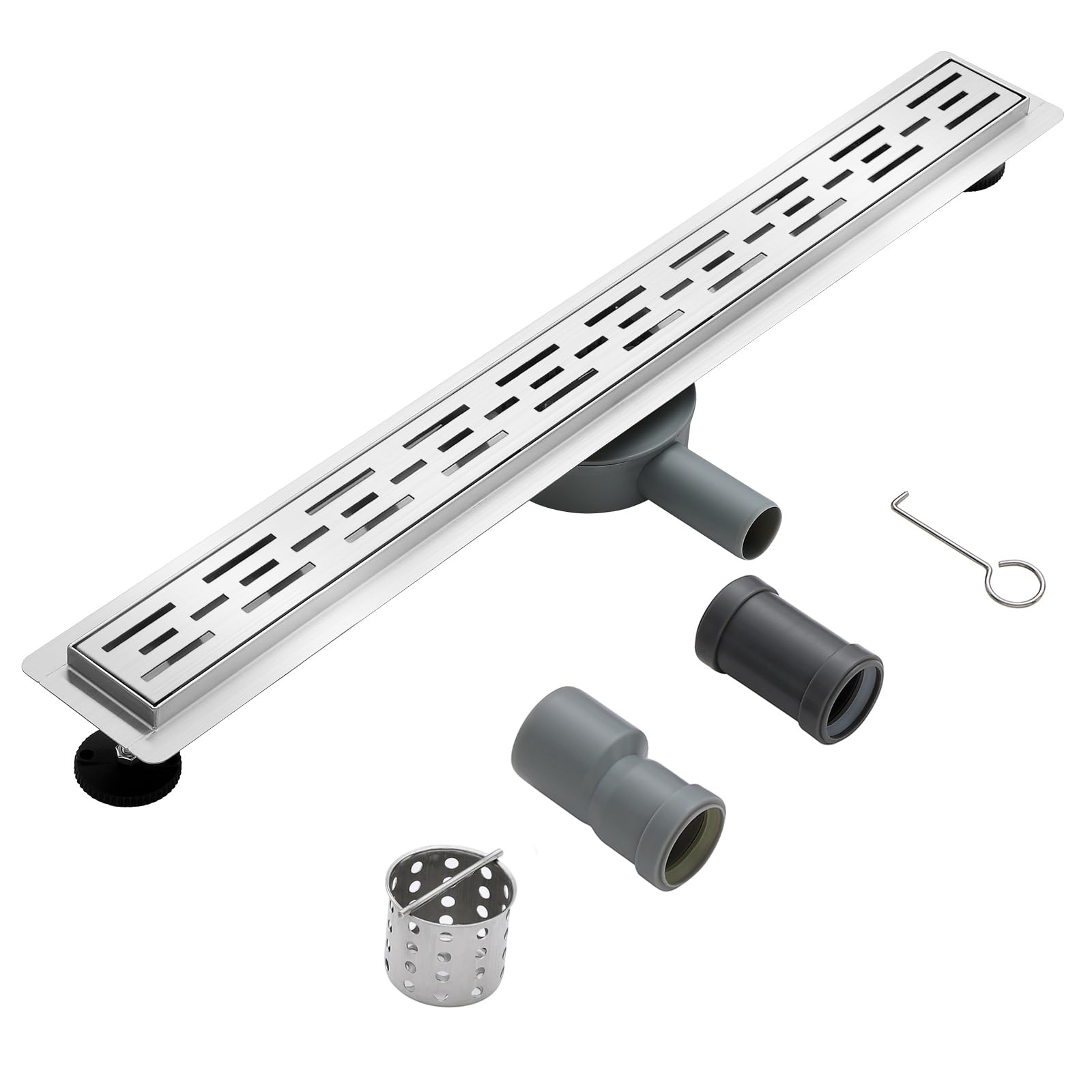 KEOKBON Shower Floor Drain 800 x 70 mm 304 Stainless Steel, 360°Siphon with Anti-odor and Anti-clogging, 2 Waste Adapter DN50 DN40 for Bathroom, Balcony, Kitchen, Toilet