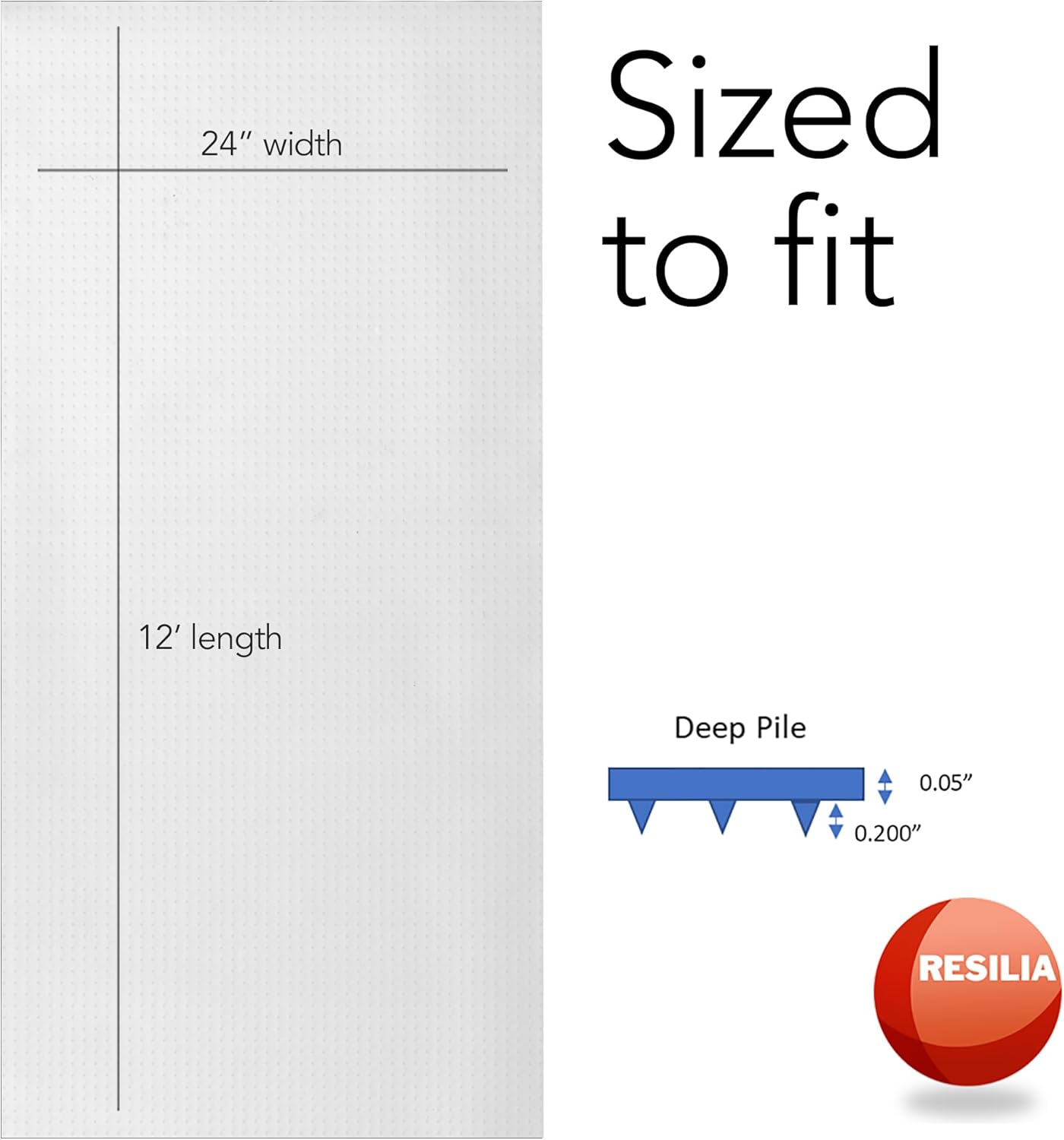 RESILIA Industrial Deep Pile Carpet Runner - Crosshatch Pattern Non Slip Carpet & Rug Protector Mat, Waterproof Clear Plastic Vinyl Floor Covering, 24 Inches Wide x 12 Feet Long, Made in The USA