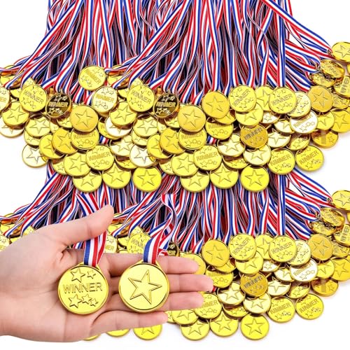 Sotiff 300 Pcs Kids Plastic Winner Award Medals Gold Winner Medals for Parties, Games, Sports, Dress up and More, 1.4 x 1.7 Inches