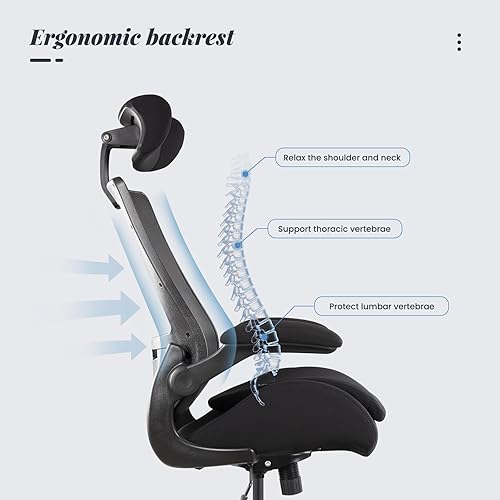 Miniatura 3 de Silla de oficina alta ergonómica de 400 libras para escritorio de pie ajustable con brazos abatibles, reposacabezas (con reposapiés, negro)