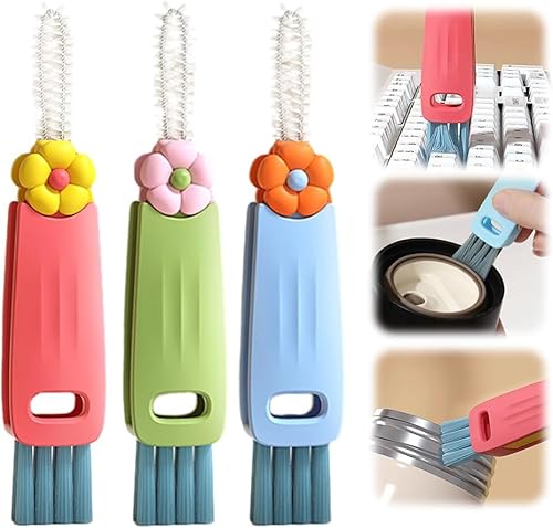 2025 New 3 in 1 Cup Lid Cleaning Brush, 3PCS Multifunctional Crevice Portable Cup Lid Cleaning Brushes, Crevice Cleaning Brush for All Type Bottle Gap Tight Spaces Cup (Colorful)