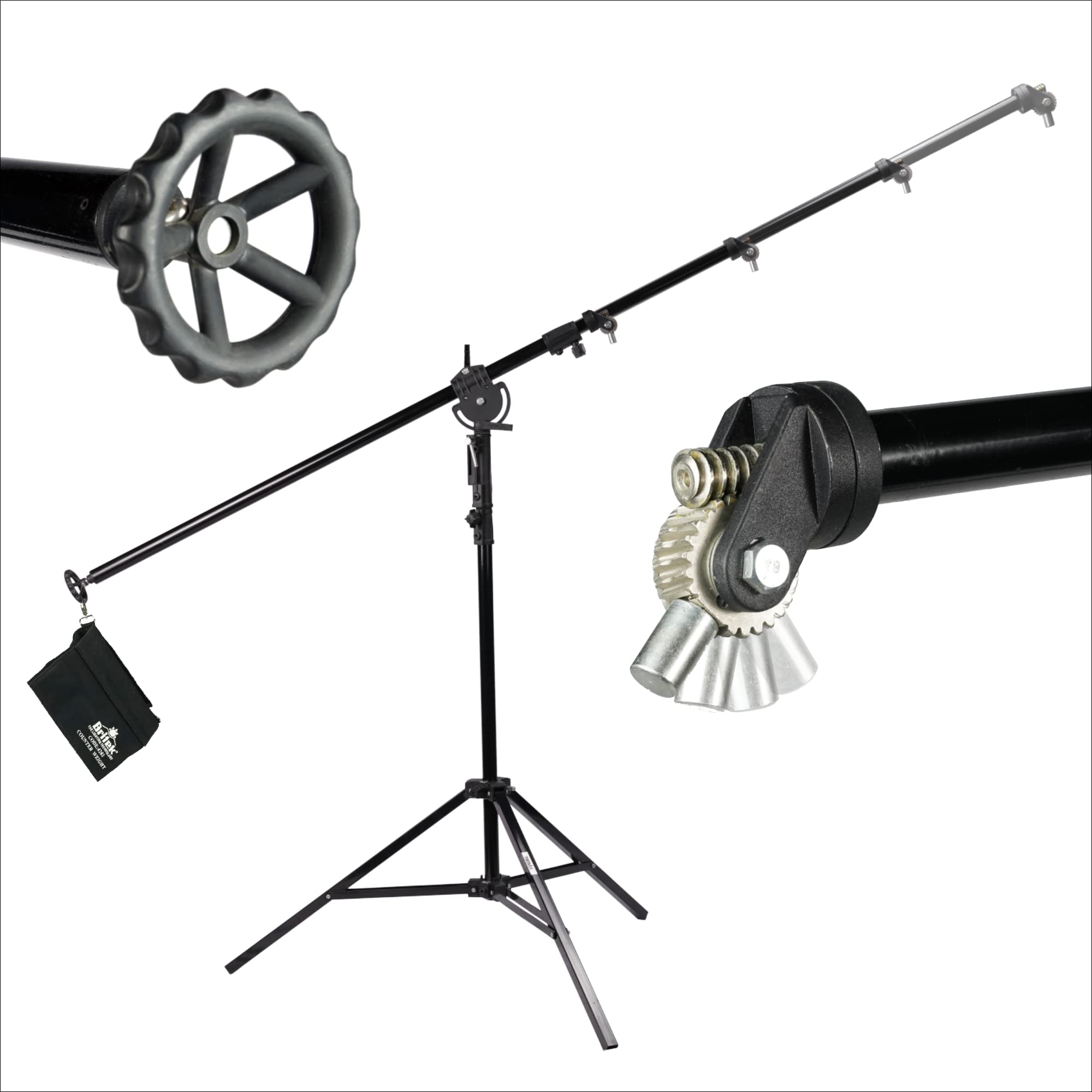 BRITEK Heavy Duty Mega Boom Light Stand Geared Telescopic Section - 8ft/243cm Boom, 7ft/213cm Light Stand - Knob for Angle Adjustment, Counterweight Bag Included - for Studio, Photography, Video