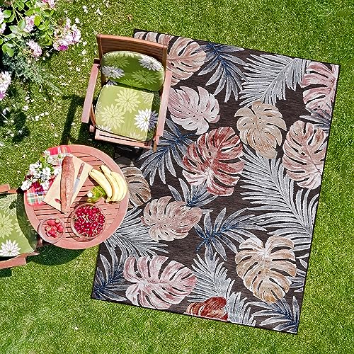 CAMILSON Indoor Outdoor Rug, Brown 6&rsquo;x9&rsquo; Leaf Tropical Botanical Area Rugs for Indoor and...