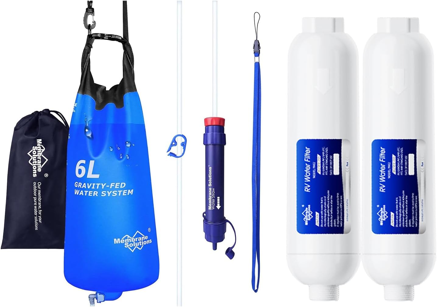 Membrane Solutions 2 Pack RV Water Filter and Gravity Water Filter Pro 6L, 0.1-Micron Versatile Water Purifier Survival Gear and Equipment for Group Camping Emergency