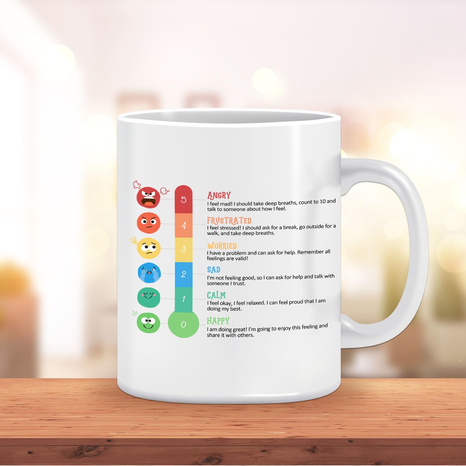 LNOKRIM Taza de café con texto en inglés "How Are You Feeling", taza de café con tabla de sentimientos de estado de ánimo, regalo para amigos, profesores, terapeutas, consejeros, taza de café de