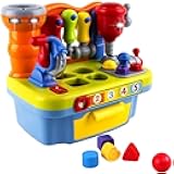 Yiosion Musical Learning Tool Workbench Toys for 1 Year Old Boy, One Year Old Boy Gifts, Toddler Tool Bench with Shape Sorter