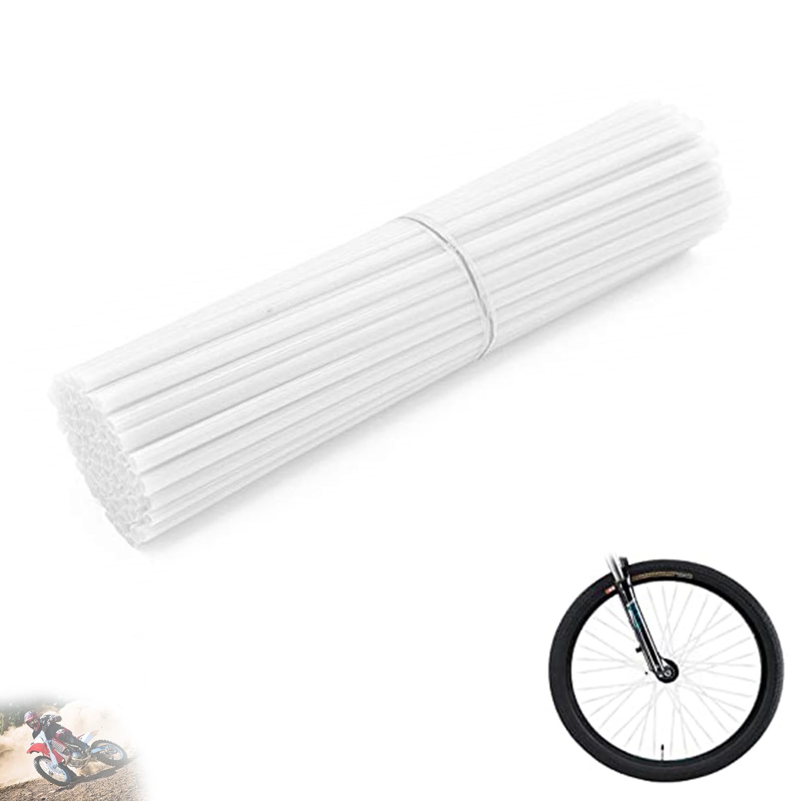 72 PCS Universal Spoke Skins Motorcycle Dirt Bikes Colorful Protective Trim Wrap Cover Wheel Guard for Yamaha Kawasaki Suzuki(White)
