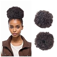 Vista 12 de Extensión de cola de caballo afro con cordón, corta sintética afro rizada para cabello natural, clip de cabello rizado con cordón, moño