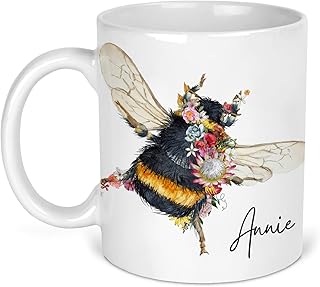 Personlised Watercolour Bee ceramic Mug, Any name ceramic mug for ladies or men, Bumblee Mug gift, Mug gift for friend, Bee mug, Ceramic Bee Mug D2