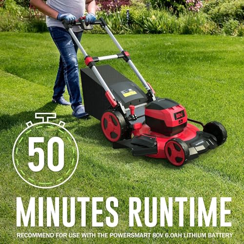 Image of PowerSmart Lawn Mower,80V /6Ah 21''Cordless Electric Push Lawn Mower,3-in-1 Self Propelled Brushless Battery Lawn Mower with Battery&Charger for Garden,Home Use(PS76821SRB)