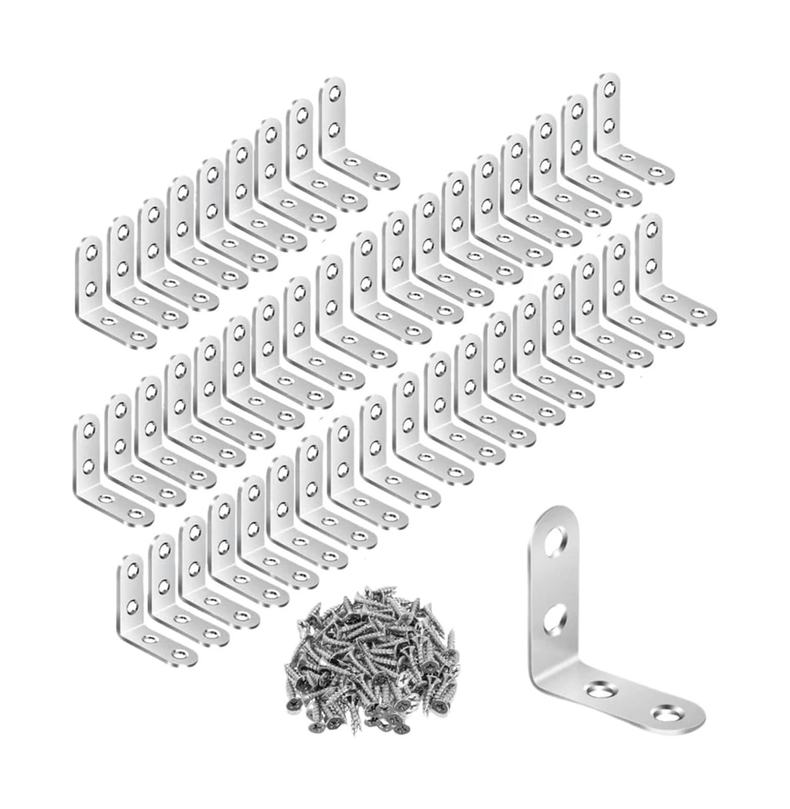 Angle Brackets, L Brackets Stainless Steel Right Angle Corner Brace with Screws(L-Silver 40x40 50pcs)