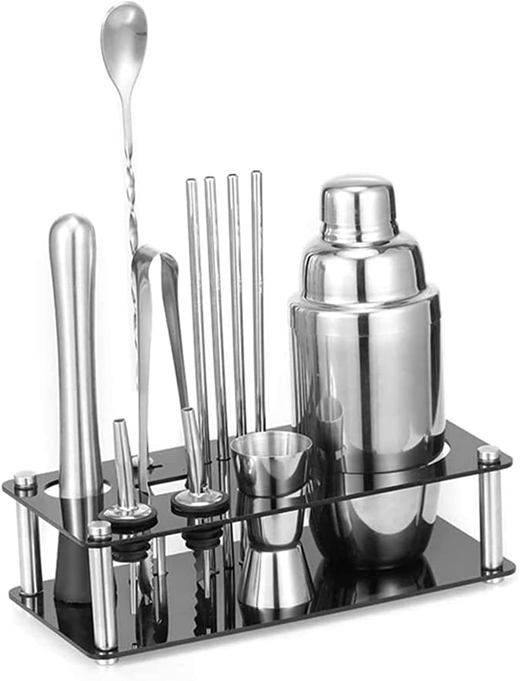 Bartender Kit with Stylish Stand,12 Piece Cocktail Shaker Set for Mixed Drink,Professional Stainless Steel Bar Tool Set