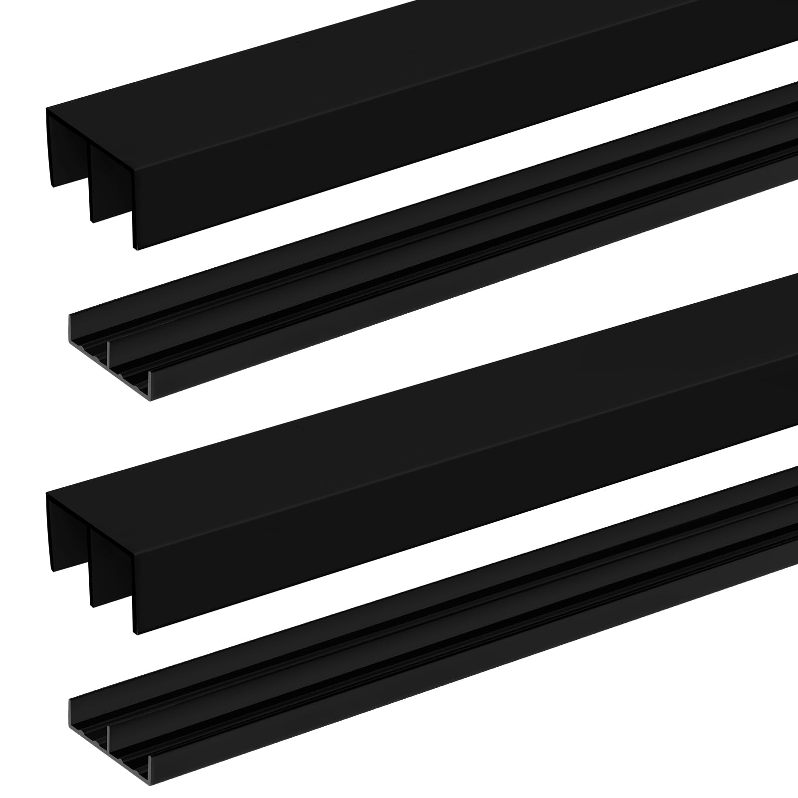 landical 2 sets 4 ft long plastic sliding cabinet door track hardware set for 1/2" thick panels glass window cabinet door track for sliding closet doors, easy quick installation (black)