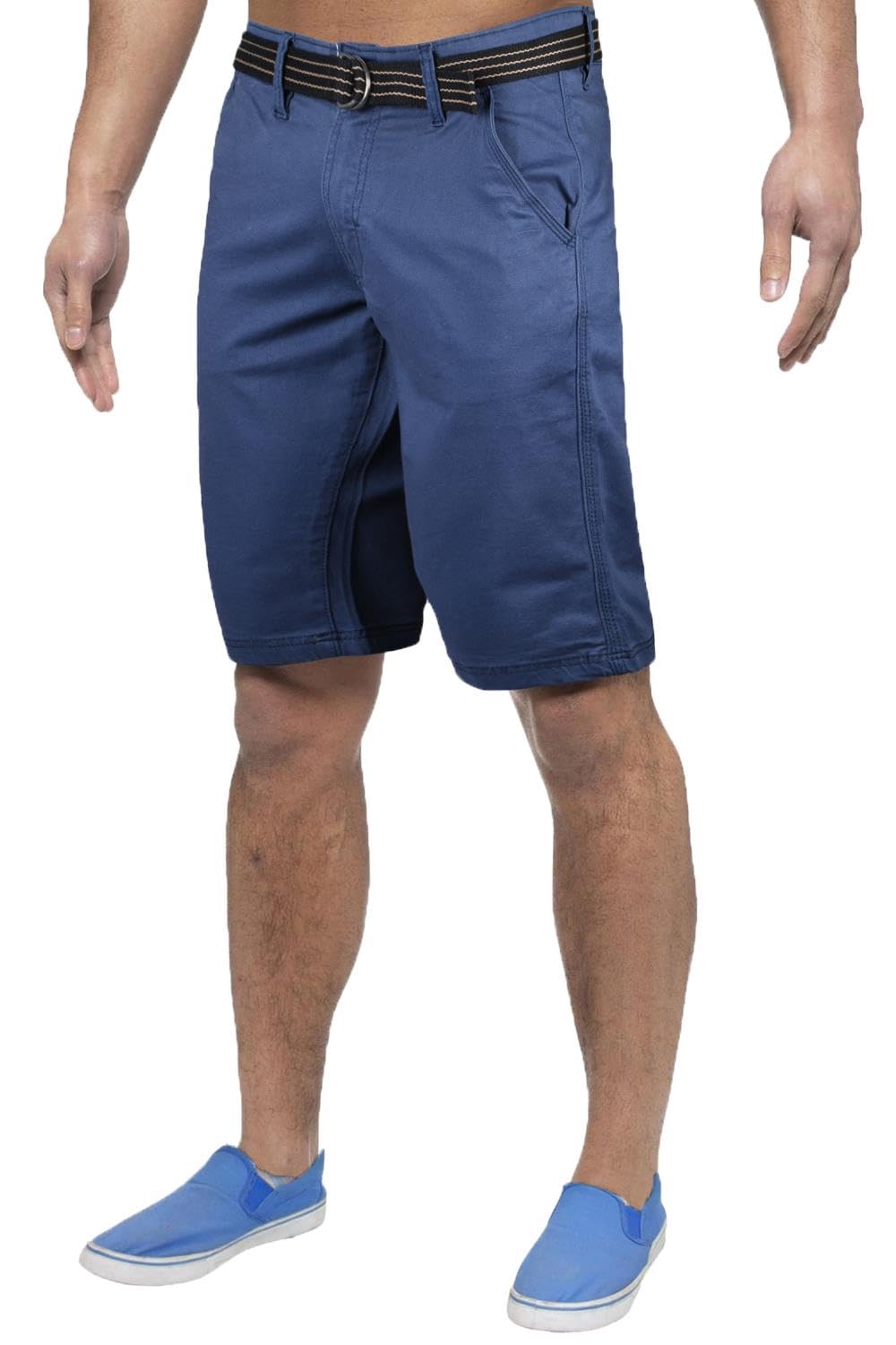 True Face (34, Denim ) Mens Chino Shorts Stretchable Half Pants With Belt Blue