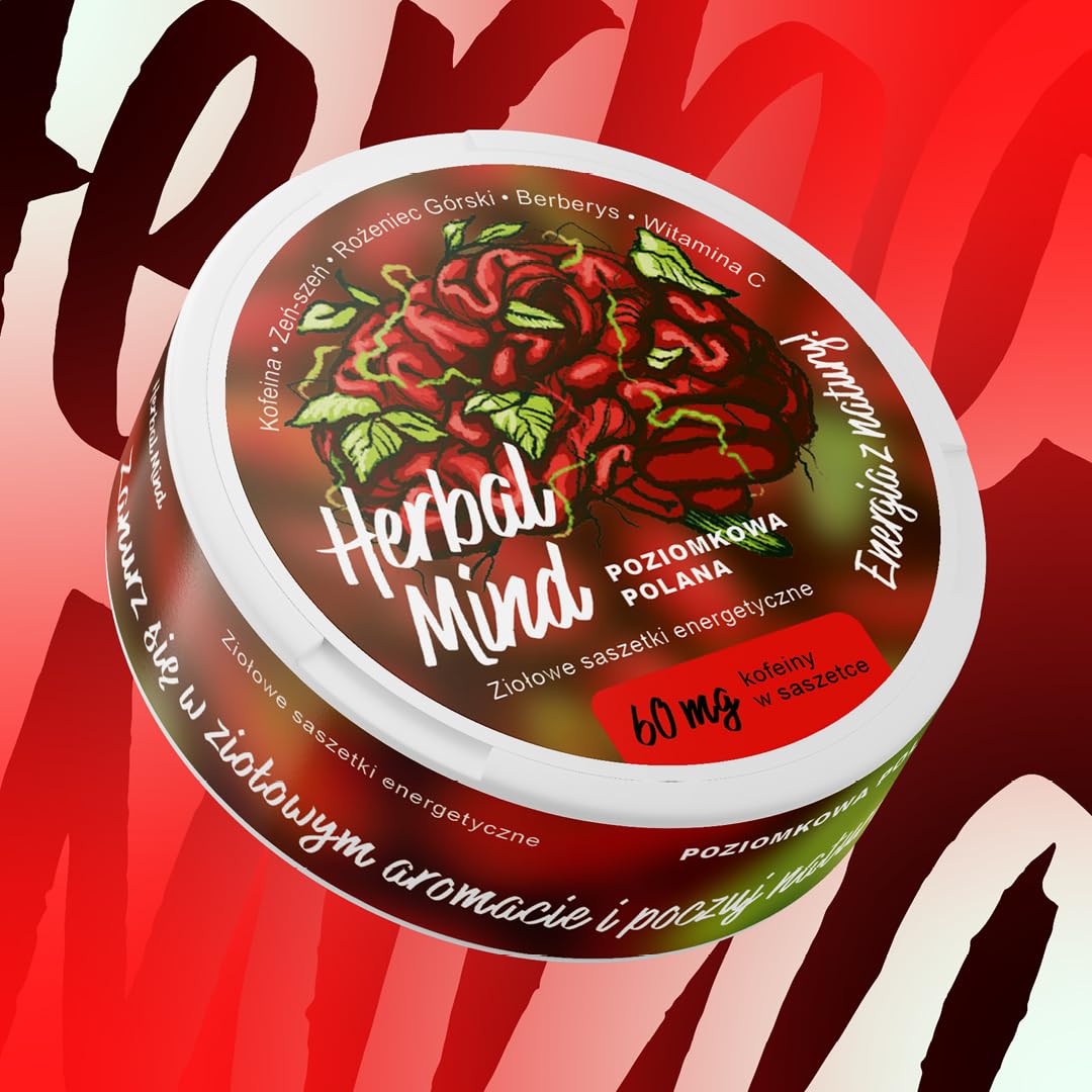 HerbalMind Ziołowe saszetki energetyczne kofeina, kanna Starter Pack 4 smaki. Snusy kofeinowe z adaptogenami bez nikotyny. Woreczki energetyczne Herbal Pouches Żeń-szeń, Rózeniec górski, snus