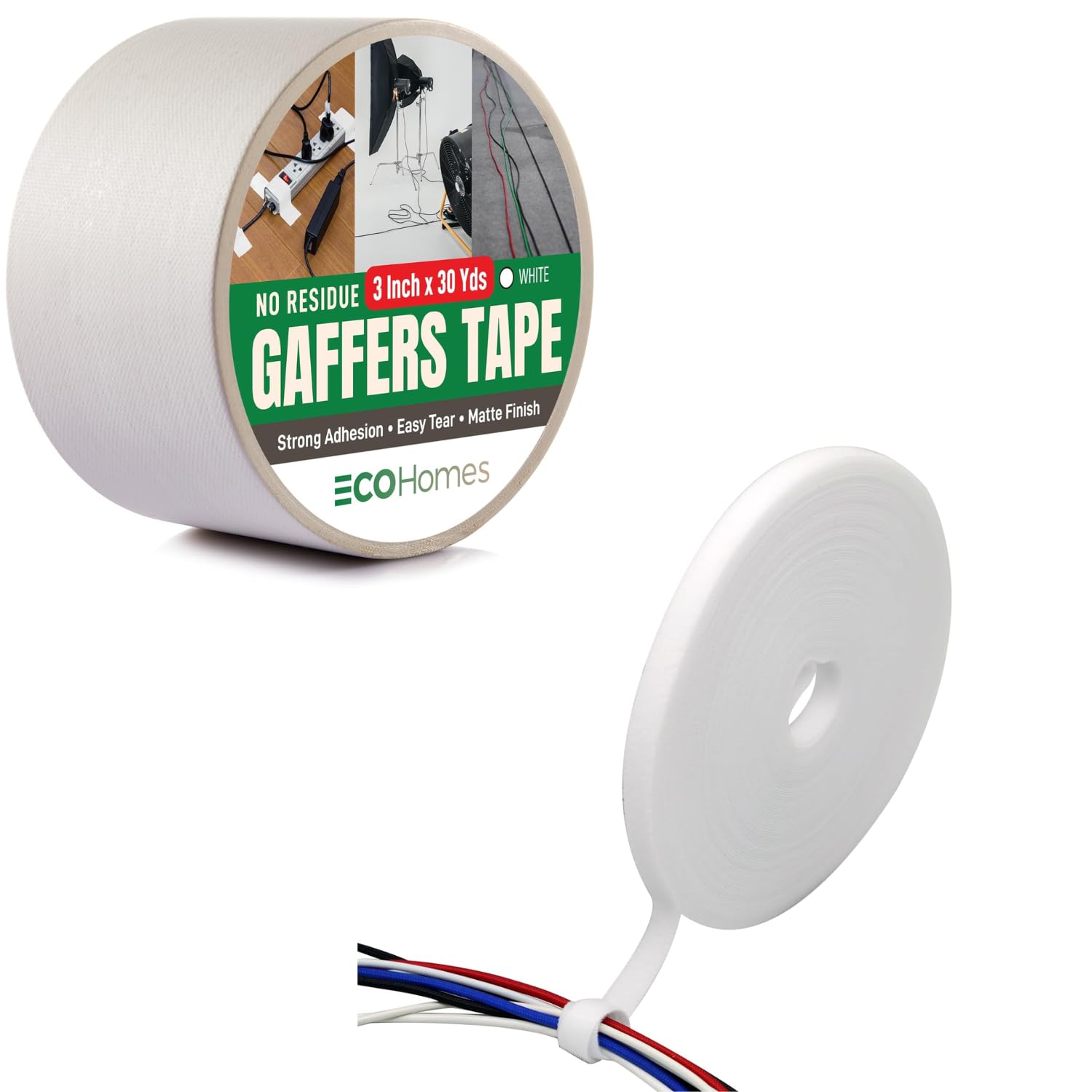 ECOHomes Bundle - 3 Inch x 90 FT Gaffer Tape + 3/4 Inch by 75 FT Cable Ties Wrap