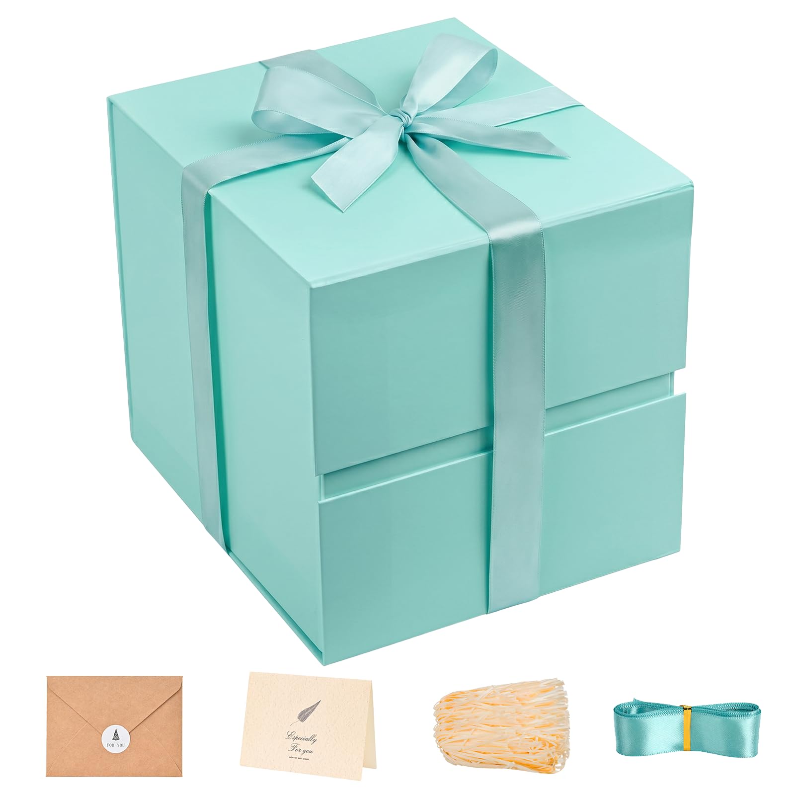 LIFELUM Mint Blue Gift Box for Christmas with Magnetic Lid, 8.6"x8.6"x8.6"