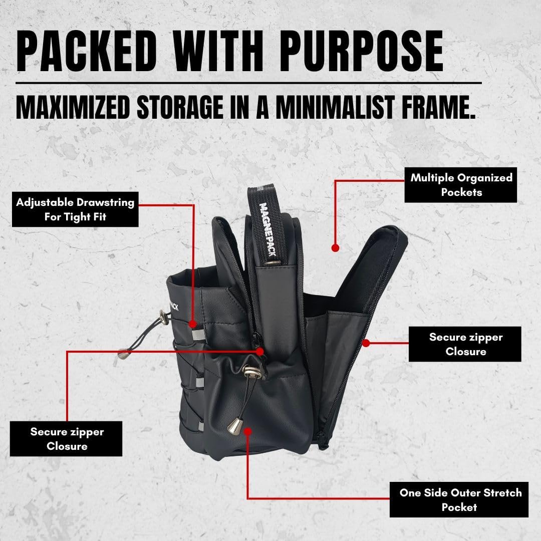 Magnepack Magnetic Gym Bag with Bottle Holder – Heavy-Duty Water Bottle Sling with Hook Strap, Multiple Pockets, Fits Most Racks - Image 5