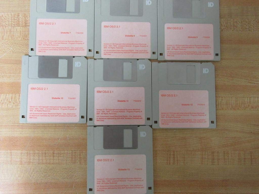 Close-up of IBM OS/2 2.1 Diskettes 7 through 13.