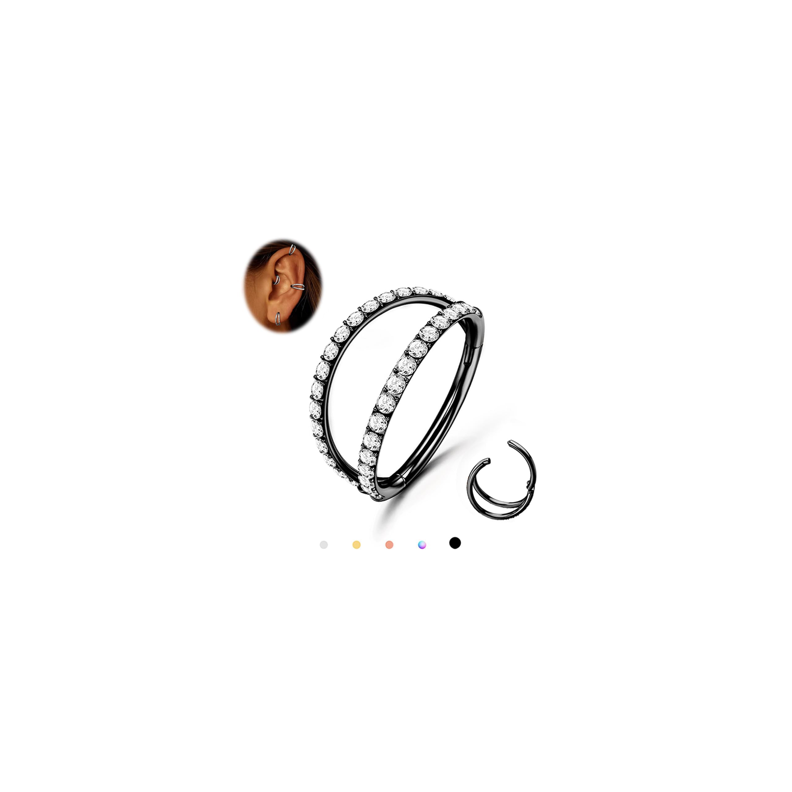 MILACOLATO G23 Titanium Nose Rings Hoops 16G 18G 20G Double Hoop Septum Click Nose Rings Lip Rook Lobe Tragus Helix Cartilage Daith Conch Earrings