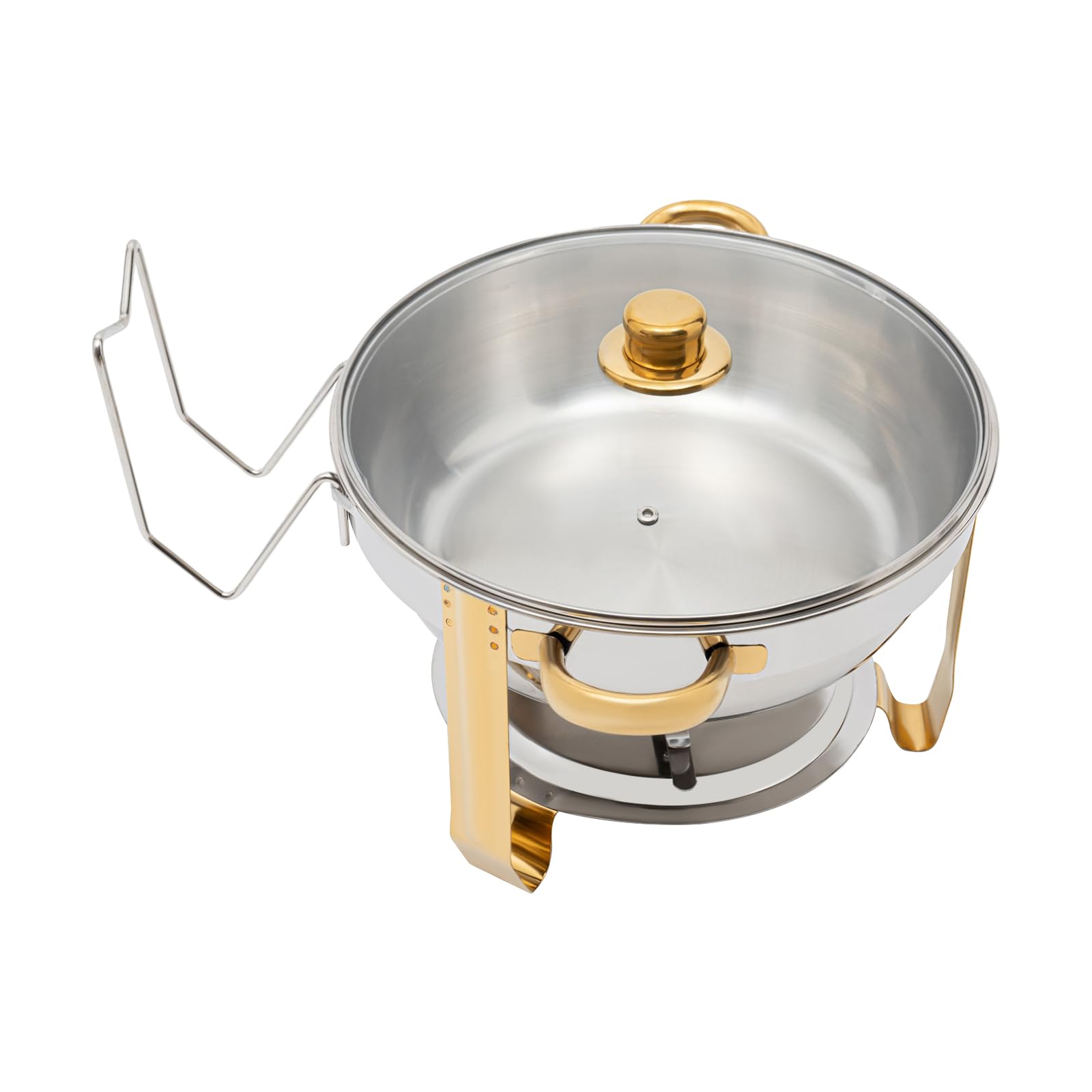 5 Qt in acciaio inox Chafing Dish rotondo con coperchio in vetro, contenitore scaldavivande, contenitore per buffet catering gastro e feste (acciaio inox oro)