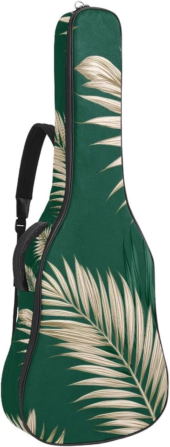 40 41 42 Inch Acoustic Guitar Bag, 0.4 In Thick Sponge Padded Guitar Case Gig Bag with Back Hanger Loop and 2 Pockets, Sage Green Leaves with Flowers