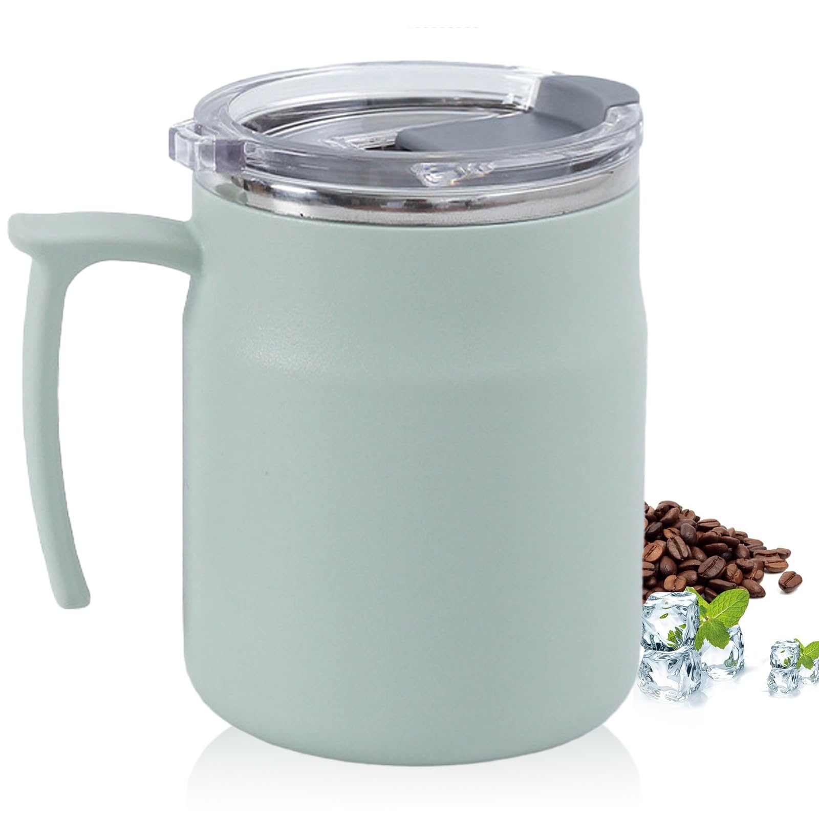 HZXYchen Stainless Steel Travel Mug with Handle – 304 Coffee Cup 500ml with Locking Lid – for Commute, Office & Outdoor – Green