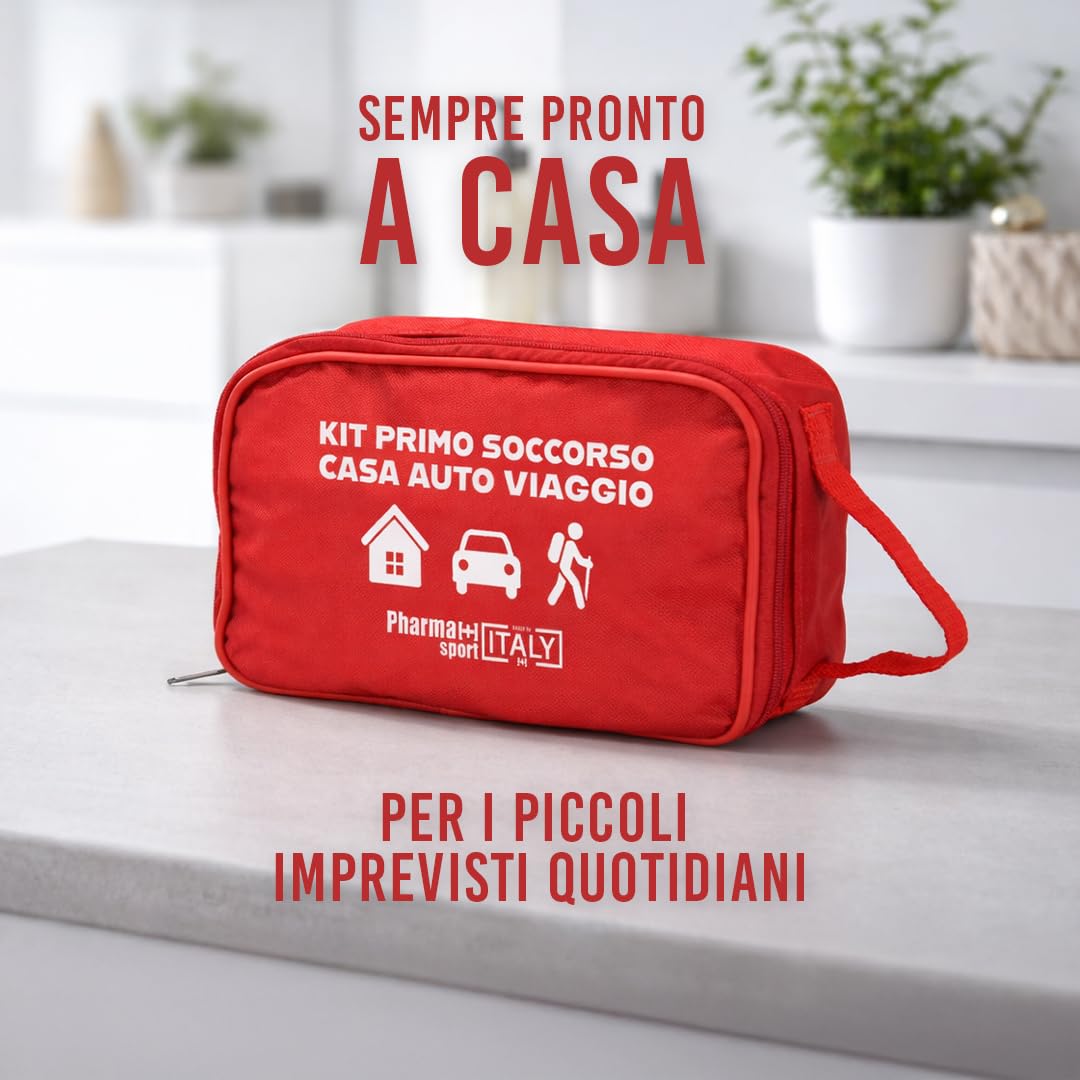 PHARMAPIÙ SPORT – Kit Primo Soccorso per Casa, Auto e Viaggio | Borsa Emergenza Completa con Garze, Cerotti, Disinfettante e Guanti | MADE IN ITALY