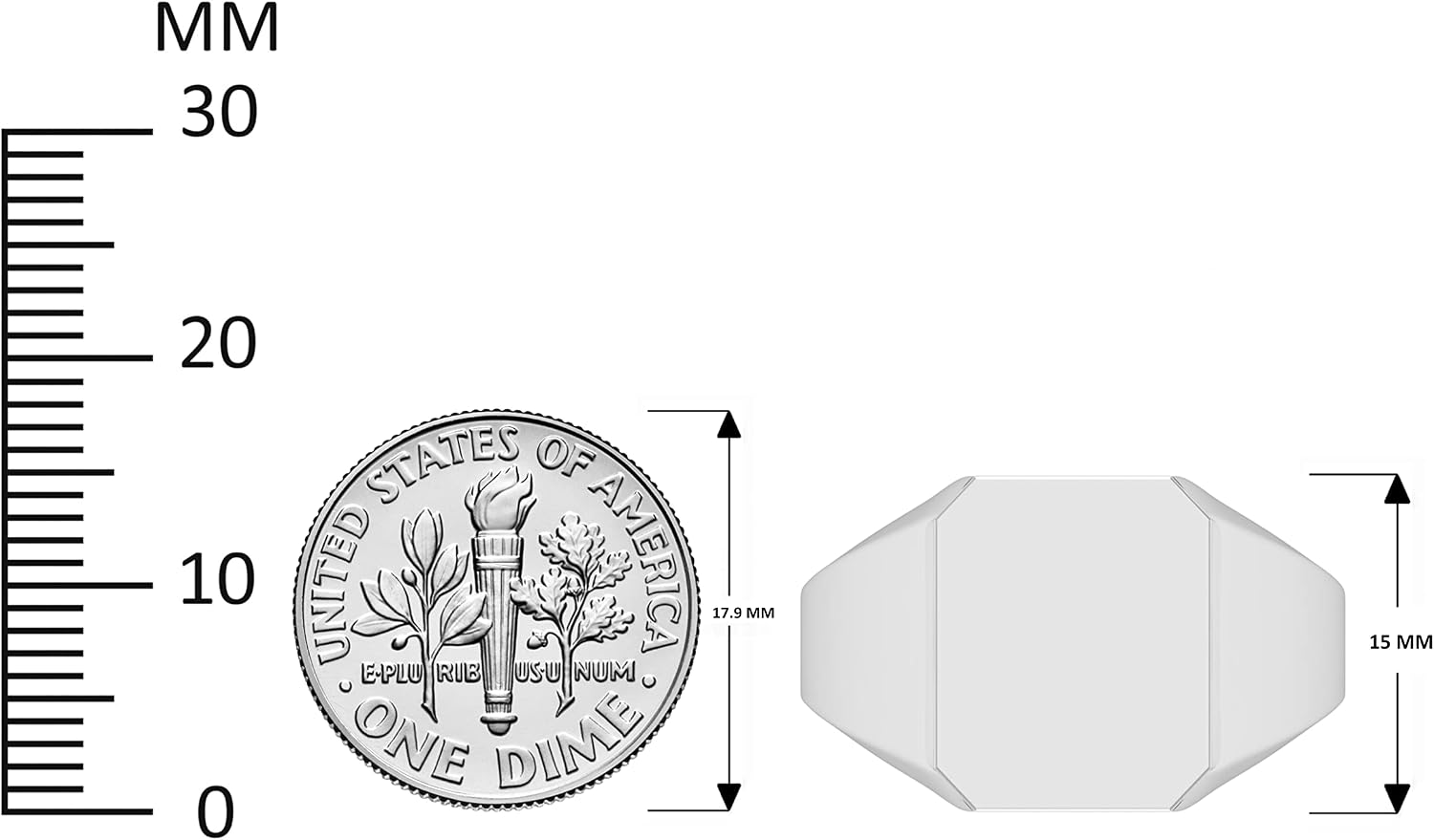 925 Sterling Silver Flat Top High Polish Signet Fingerrring for Men and Boys