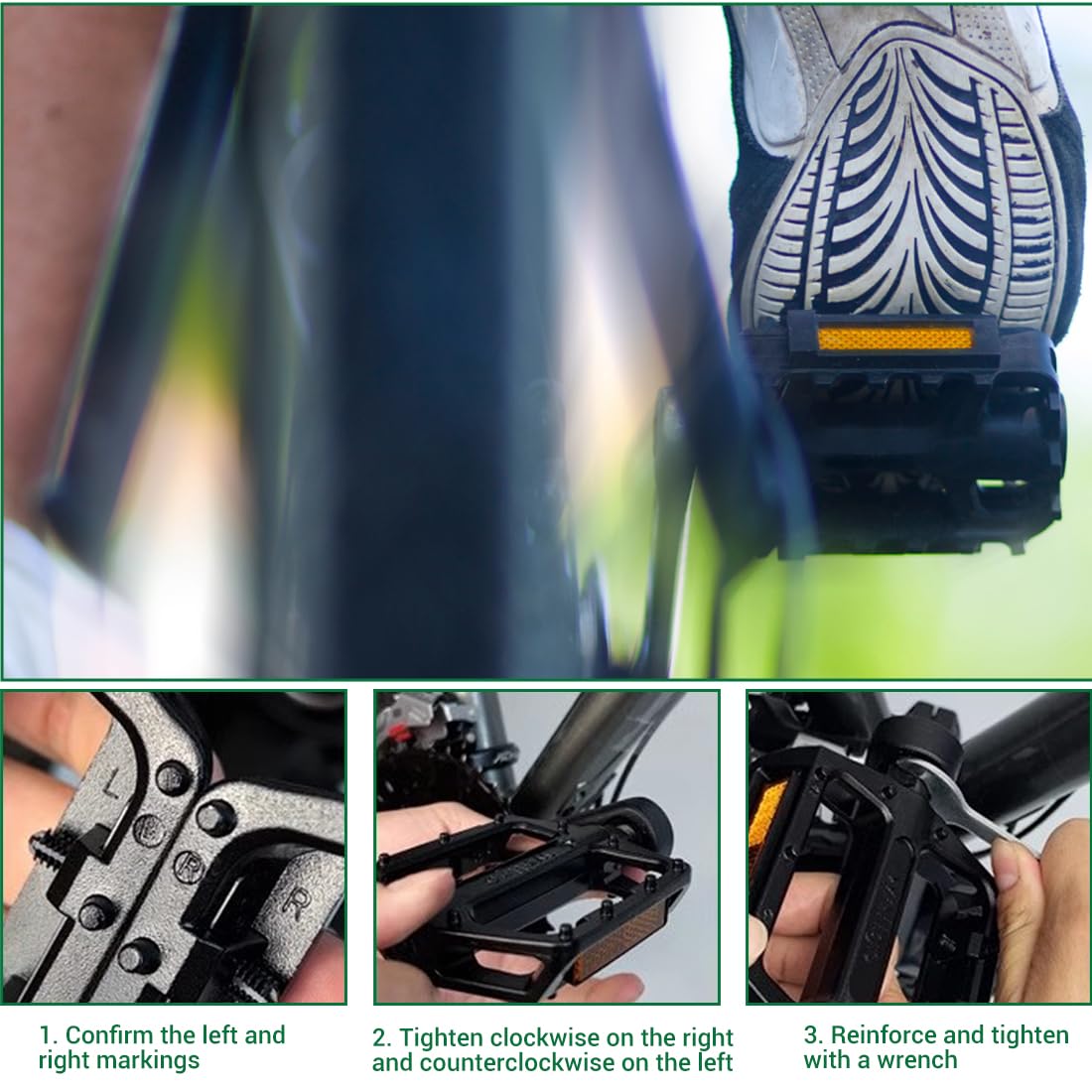 Pedali bici da strada/mountain bike, Pedaliera Nero Flat, Pedale Antiscivolo, Pedalibici Impermeabile, Antipolvere Superficie Larga Leggeri Accessori Bici, per Principianti, Bici da Strada, da Città