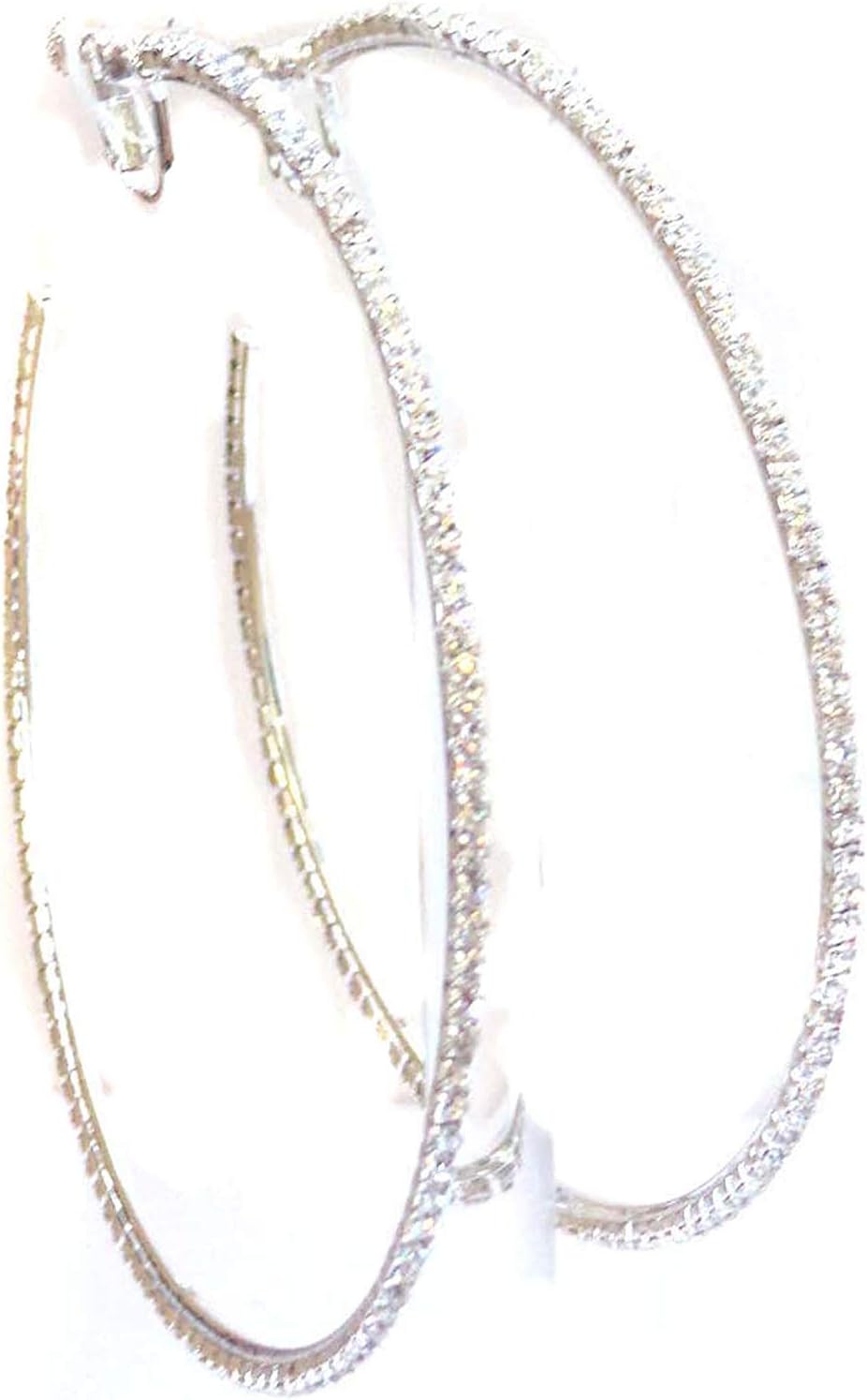 Clip-on Earrings Silver Tone Crystal Rhinestone Large Hoop Earrings 3 inch Hoop Earrings