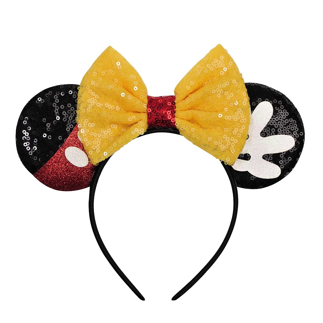 FANYITY Mouse Ears, Sequin Mouse Ears Headband for Girls Women Halloween Birthday Party (Yellow Bow08)