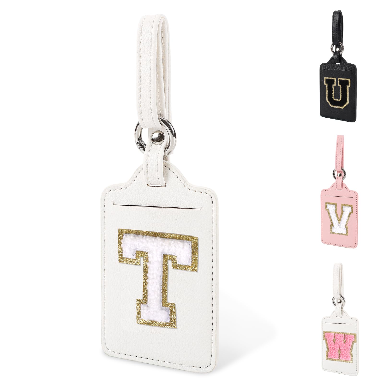 Personalized Initial Letter Luggage Tag T for Suitcases, PU Leather Luggage Tags with Privacy Cover ID Label Card, White Cute Embroidered Funny Luggage Backpack Tag for Women Kids(1 Pack Letter T)