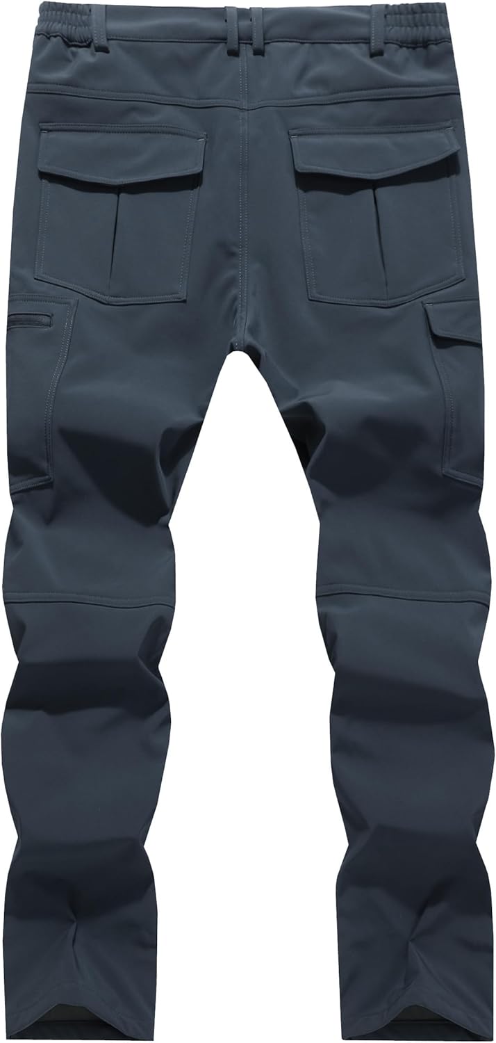 WENRONSTA Men's Snow Ski Hiking Pants Winter Fleece Lined Softshell Outdoor Waterproof Insulated Cargo Work Pants - Image 8