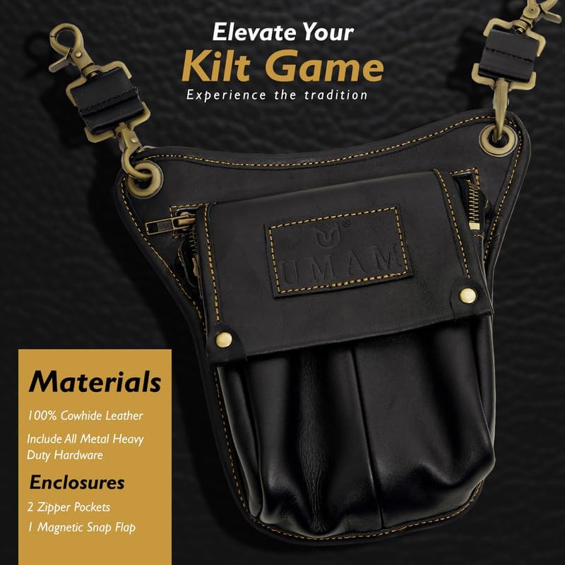 Men’s Utility Kilt Premium Leather Hanging Kilt pocket, Sporran Kilt Accessory (Black) - Image 5