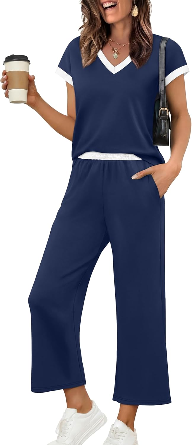 Sampeel Two Piece Sets for Women Lounge Sets Matching Sets Women Clothing Airport Travel Outfits Color Block