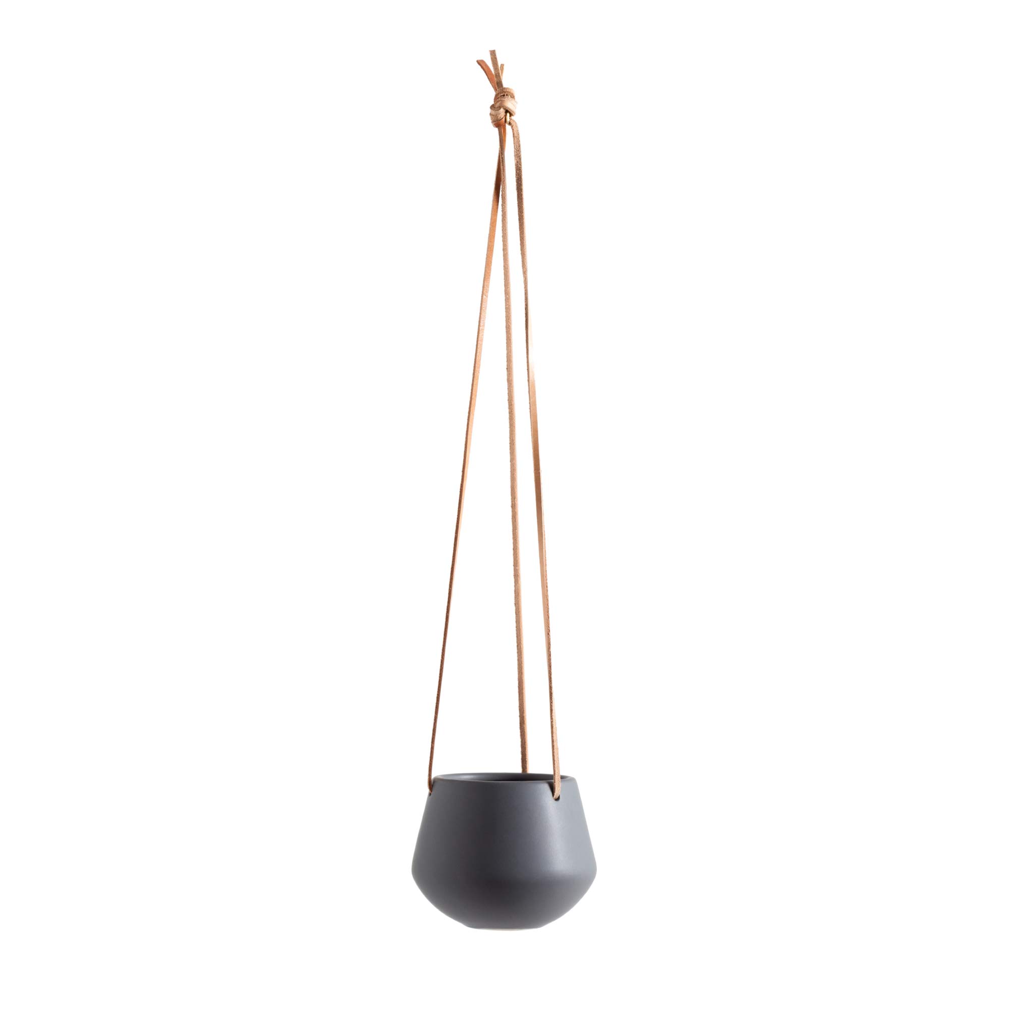 Torre & Tagus Ashbury Small Hanging Planter with Ceramic Pot & Leather Hanger for Hook or Table Decor - Modern Cute Hanging Planter & Hanging Ceramic Planters for Indoor Plants (5x4 Soft Gray)