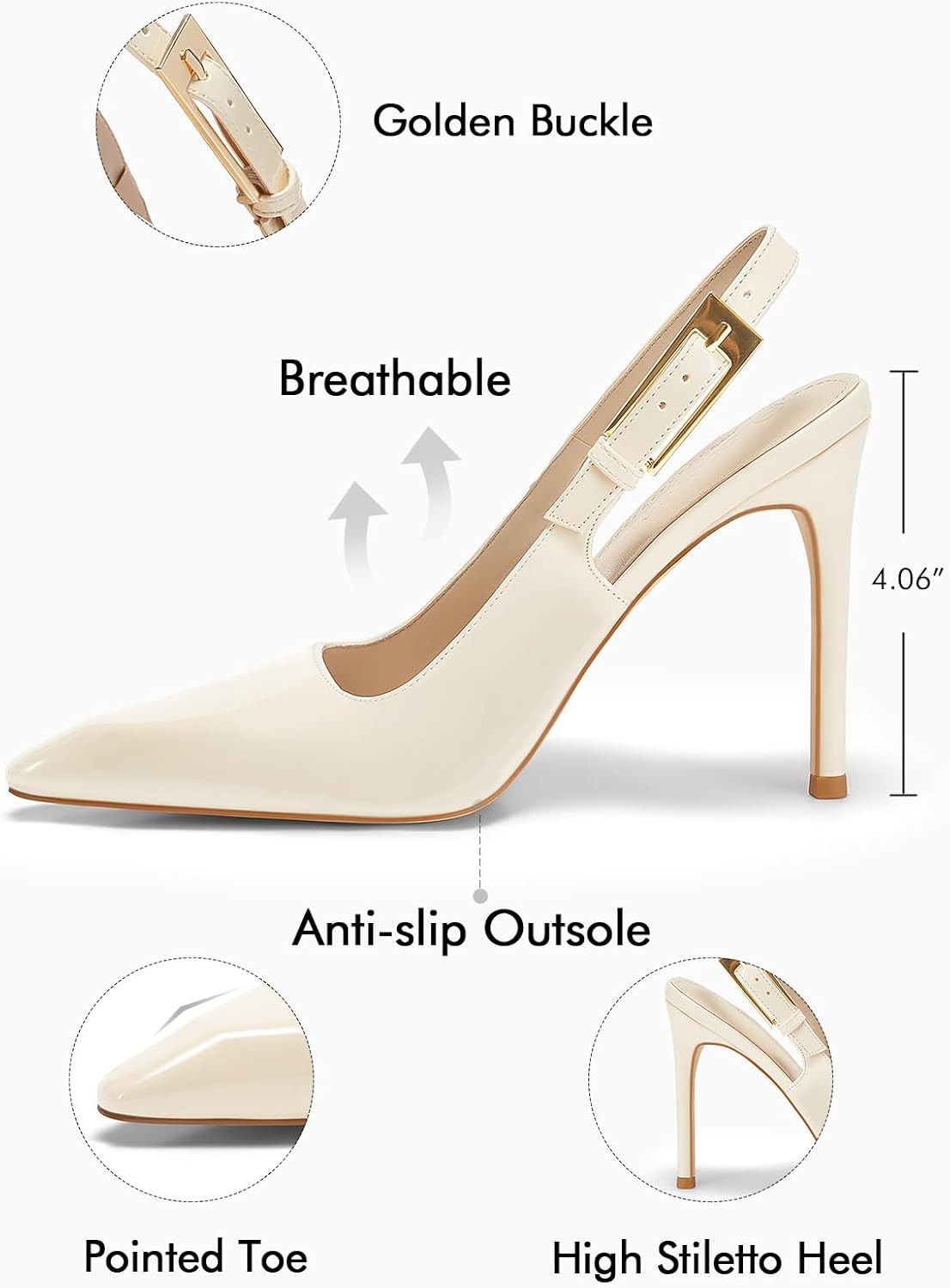 Coutgo Women's Slingback High Heels Pointed Toe Stilettos Metal Buckle Dress Party Pump Shoes - Image 5